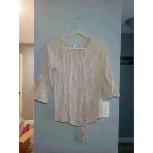 Women's Top by Fundamental Things Small 3/4 Sleeve Cream/Ivory Linen Type Fabric